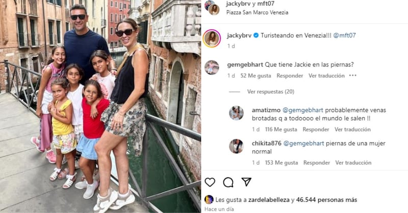 "Señas de una mujer de 44": Jackie Bracamontes presume vacaciones en Venezia y sus piernas causan sorpresa por esta razón