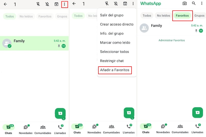 El paso a paso para añadir a un chats a los Favoritos de WhatsApp