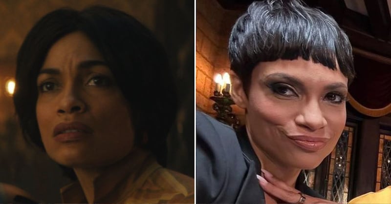 Rosario Dawson en 'Mansión embrujada' y en la vida real