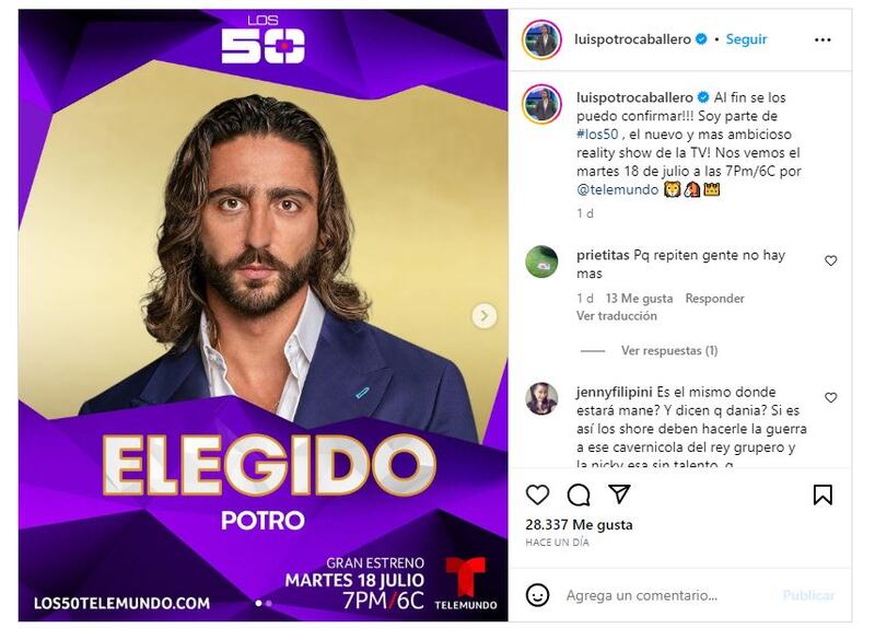 Luis “El Potro” Caballero es uno de los participantes confirmados de 'Los 50'