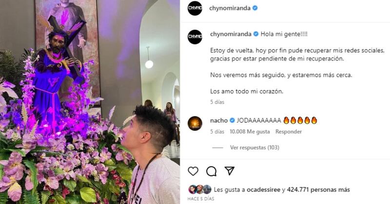 Chyno Miranda, Chyno regresa, chyno recupera sus redes sociales