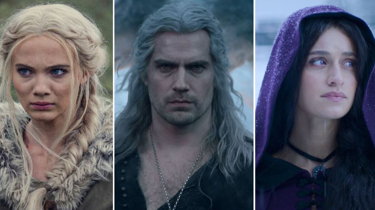 Freya Allan, Henry Cavill y Anya Chalotra en la tercera temporada de 'The Witcher'