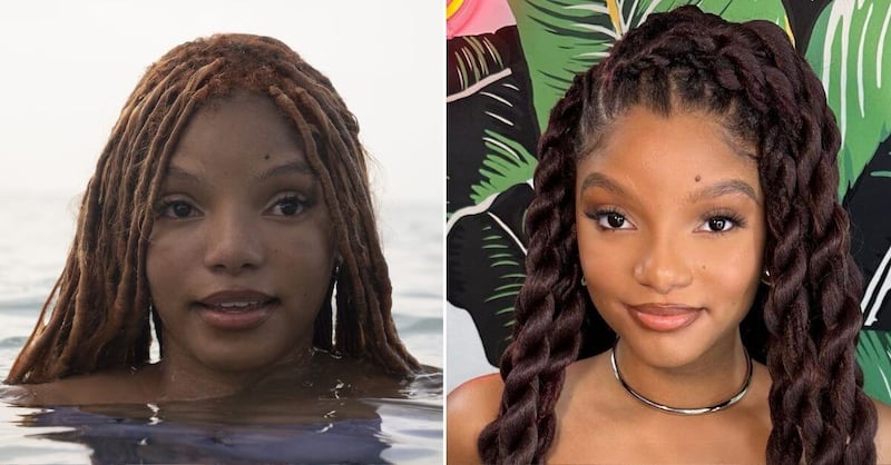 Halle Bailey en 'La sirenita' y en la vida real