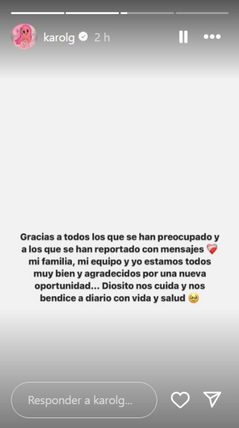 Karol G agradeció a Dios y a la gente con este mensaje tras la emergencia de su avión