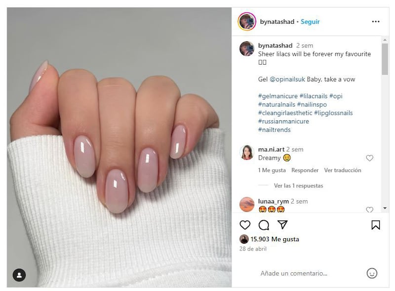 La manicura 'lip gloss' es una de las grandes tendencias de 2024