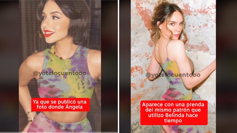 Ángela Aguilar usó un conjunto de top y pantalón con le mismo estampado del vestido que Belinda presumió en su Instagram