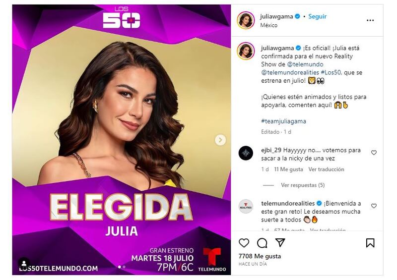 Julia Gama es una de las participantes confirmadas de 'Los 50'