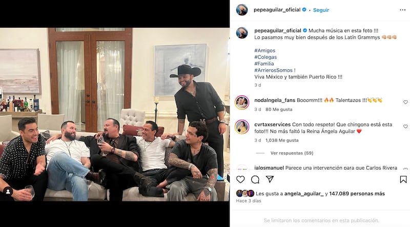 Pepe Aguilar comparte foto después de los Latin Grammy.