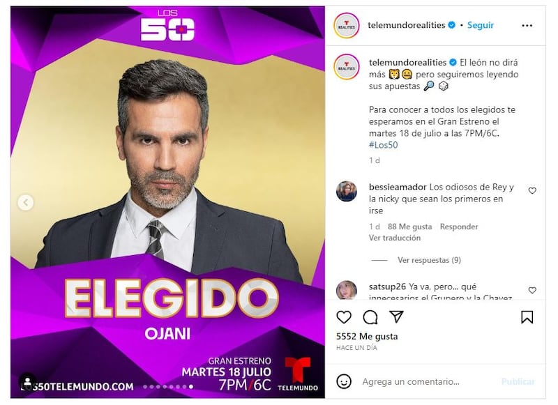 Ojani Noa es uno de los participantes confirmados de 'Los 50'