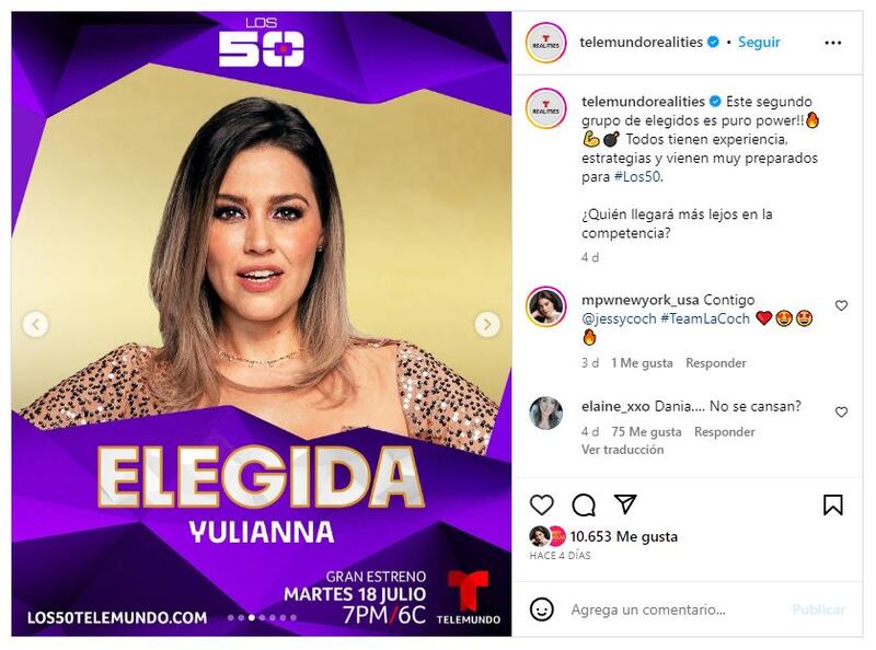 Yulianna Peniche es una de las participantes confirmadas de 'Los 50'