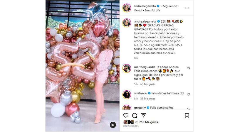 Andrea Legarreta celebró su llegada a los 52 años este 12 de julio