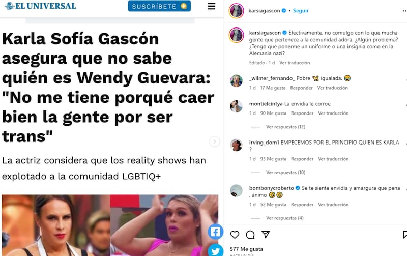 No todo han sido halagos para Wendy Guevara: esta actriz trans le saca “trapitos sucios”.