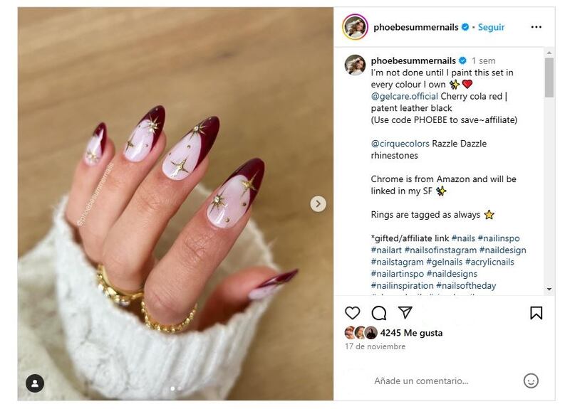 Las uñas 'cherry mocha' son elegantes y perfectas para las fiestas decembrinas