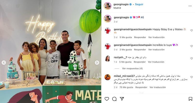 Georgina Rodríguez y Cristiano Ronaldo festejando a sus mellizos