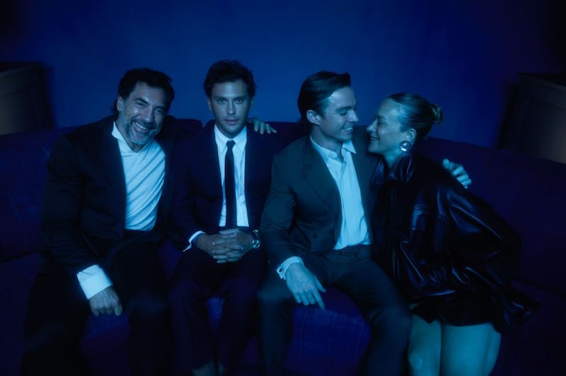 Javier Bardem, Cooper Koch, Nicholas Alexander Chavez, Chloë Sevigny at Netflix's "Monsters: The Lyle and Erik Menendez Story" | LA Premiere after party portrait studio at Chateau Marmont September 16, 2024 in Los Angeles, California.