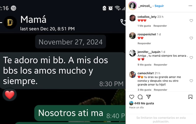 Último mensaje de Dulce a su hija Romina.