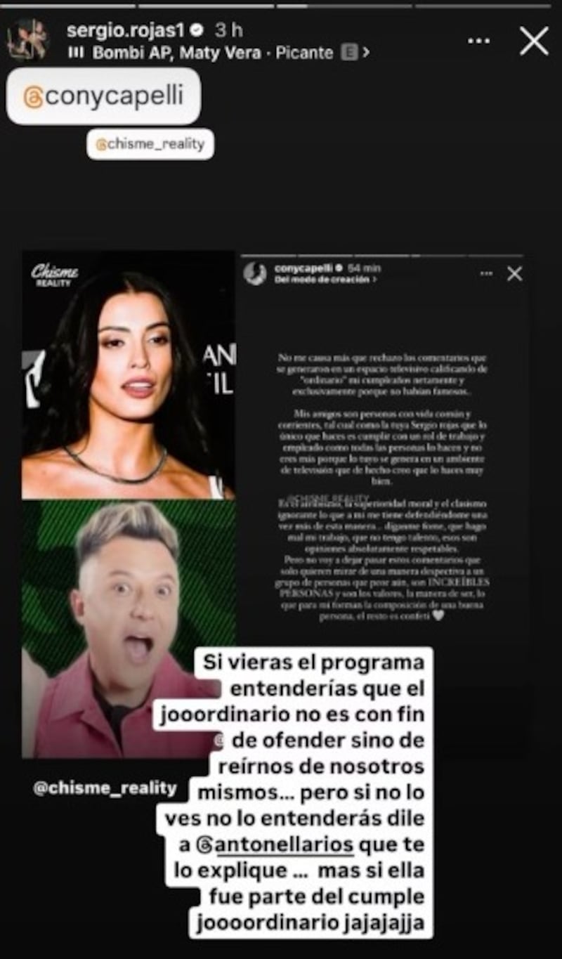 Sergio Rojas responde a Cony Capelli. Vía Instagram