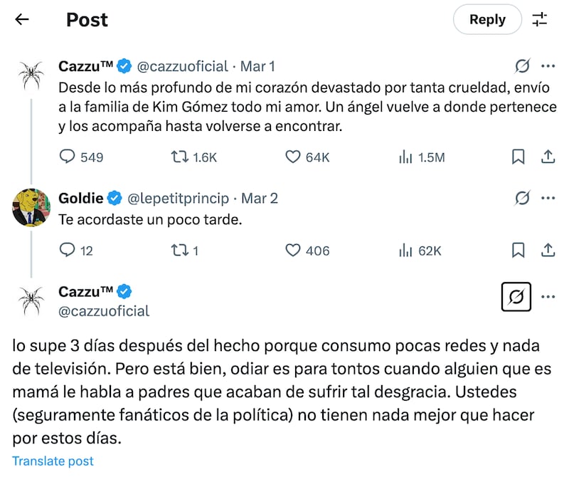 Cazzu reacciona a ala muerte de Kim Gómez.