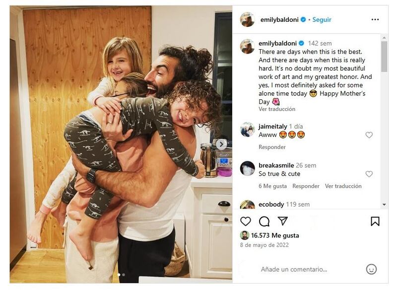 Emily y Justin Baldoni tienen dos hijos juntos