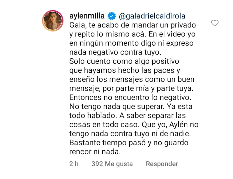 Aylén Milla respondió a Gala Caldirola