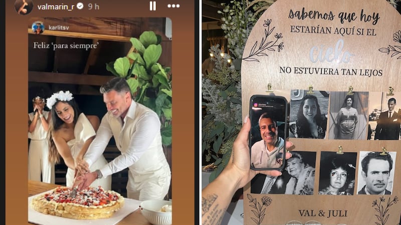 Julián Gil y Valeria Marín no olvidaron a sus seres queridos fallecidos e hicieron un altar para ellos en la recepción. Ellos también prepararon su propio pastel.