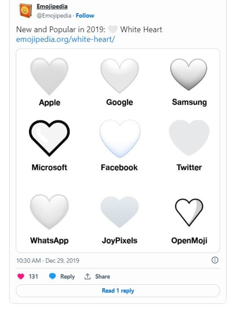 El corazón blanco se agregó a la biblioteca de emojis en 2019