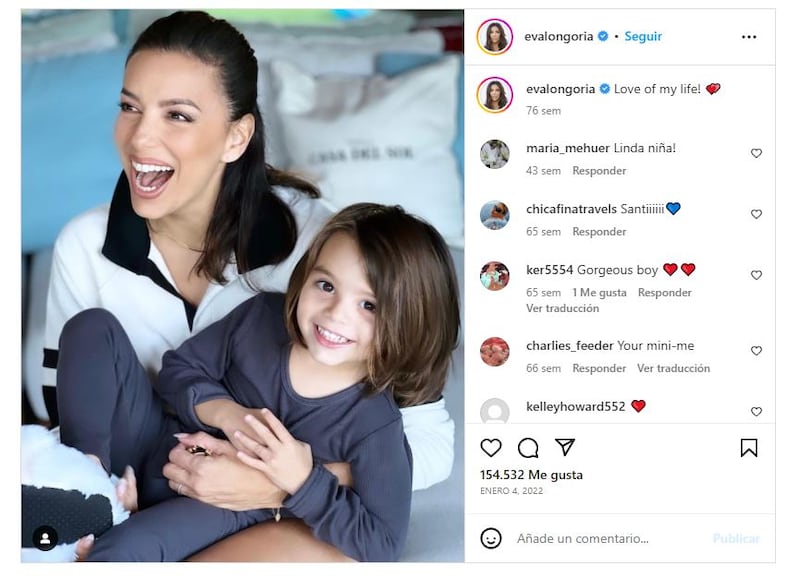 Eva Longoria y su hijo cuando tenía tres años de edad