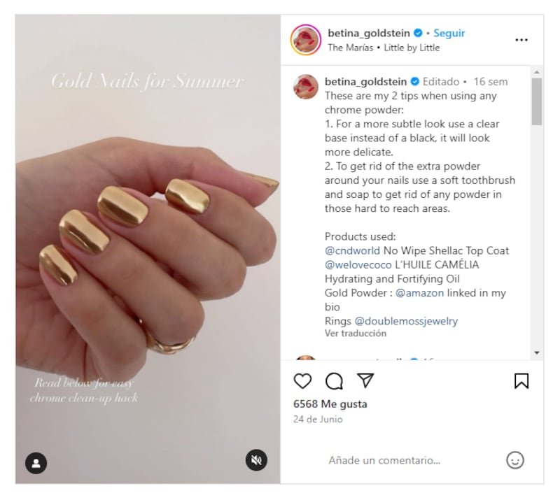 Las 'gold chrome nails' son ideales para llevar en las fiestas de fin de año