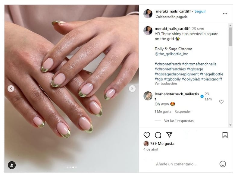 Las 'olive green chrome nails' son una de las manicuras en tendencia para el otoño