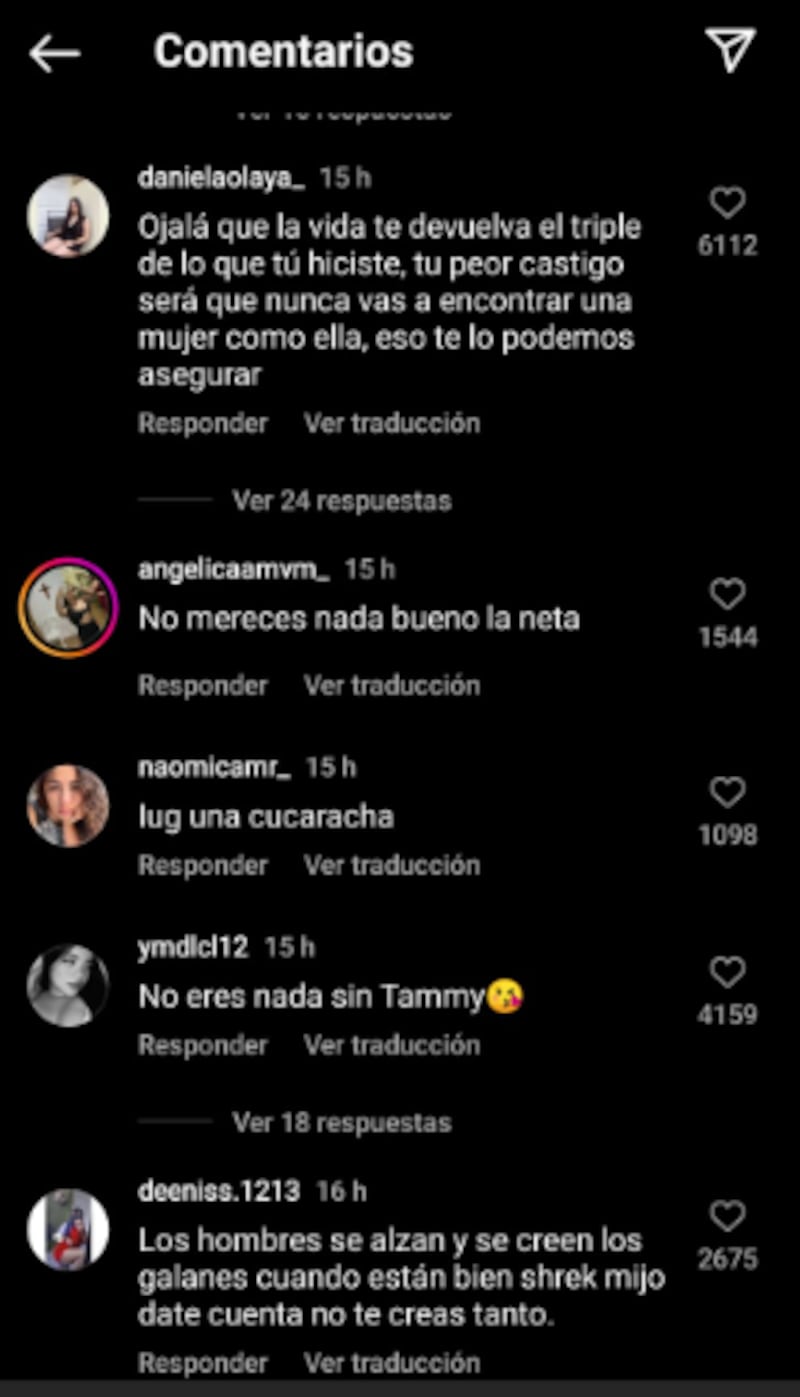 Comentarios de hate que le han dejado a Omar Núñez en sus redes