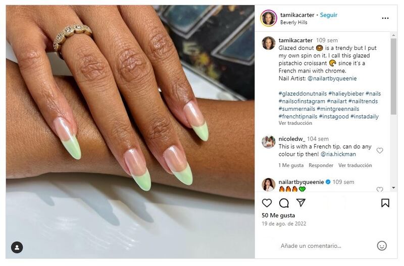 Las 'pistachio butter nails' son elegantes, pero coloridas