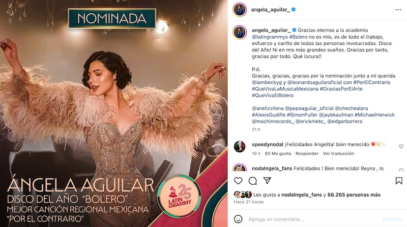 Ángela Aguilar nominada a los Latin Grammy