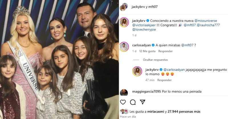 "¿Está celosa?" Jacky Bracamontes y su esposo aparecen junto a Miss Universo 2024 y por este motivo la tildan de "controladora"