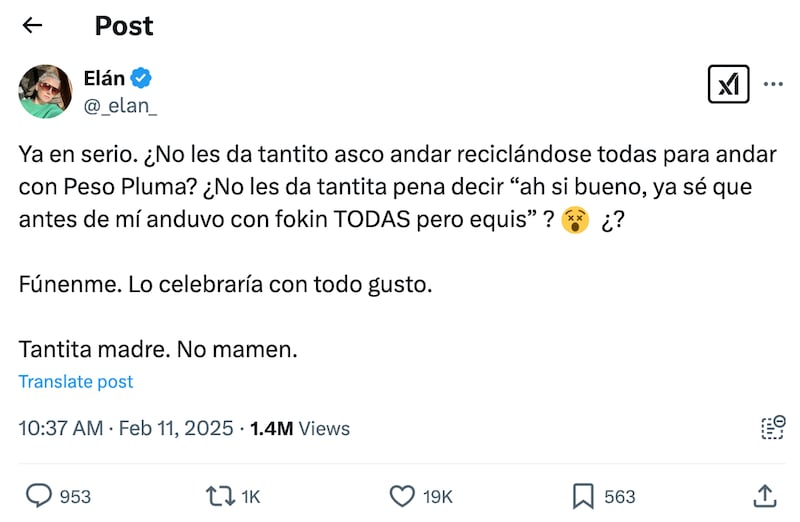 Elán critica el romance de Peso Pluma y Kenia Os