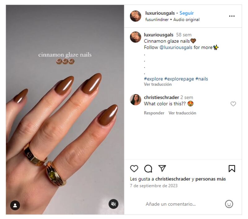 La manicura 'cinnamon spice' es una de las más pedidas por las mujeres elegantes en el otoño