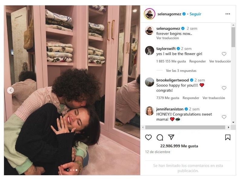 Selena Gomez y Benny Blanco se comprometieron tras poco más de un año de relación