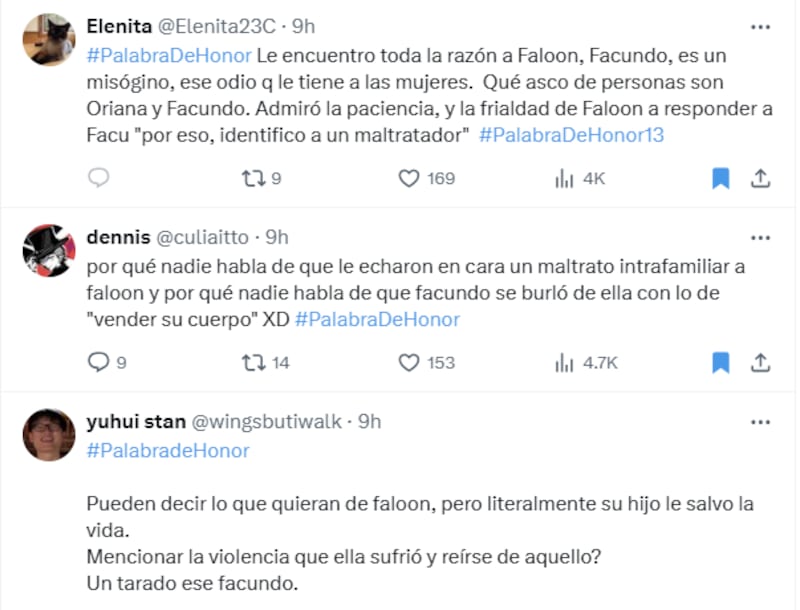 Comentarios pelea Faloon, Facundo y Oriana | X