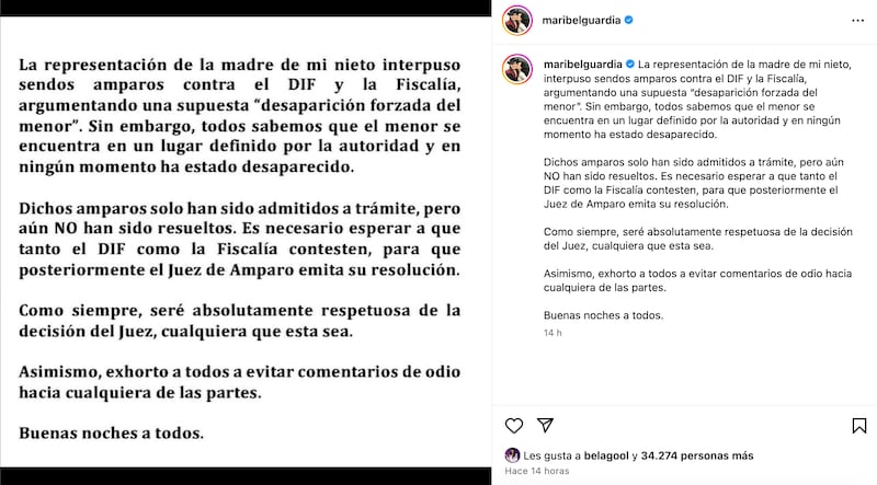 Comunicado de Maribel Guardia.