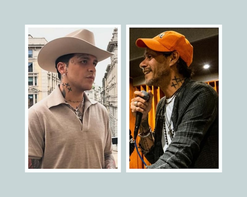 Christian Nodal y Marc Anthony: este es el tatuaje de las tres cruces por las que lo relacionan