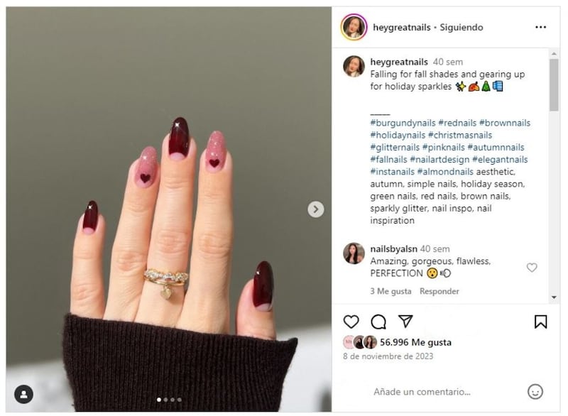 La manicura 'dark coquette' es perfecta para llevar durante el penúltimo mes del año