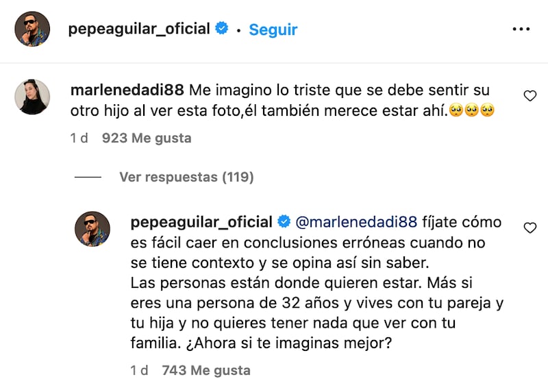 Respuesta de Pepe Aguilar a comentario de una usuaria.