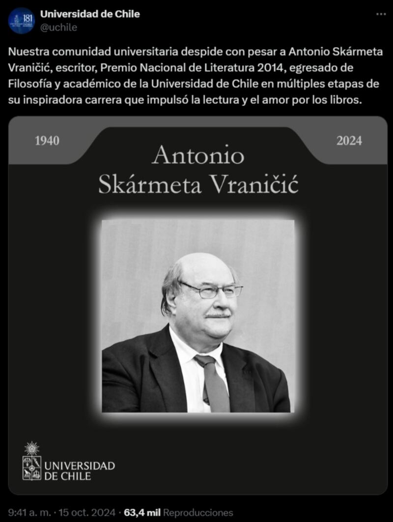 El ganador del Premio Nobel de Literatura falleció este martes 15 de octubre de 2024 a los 83 años.