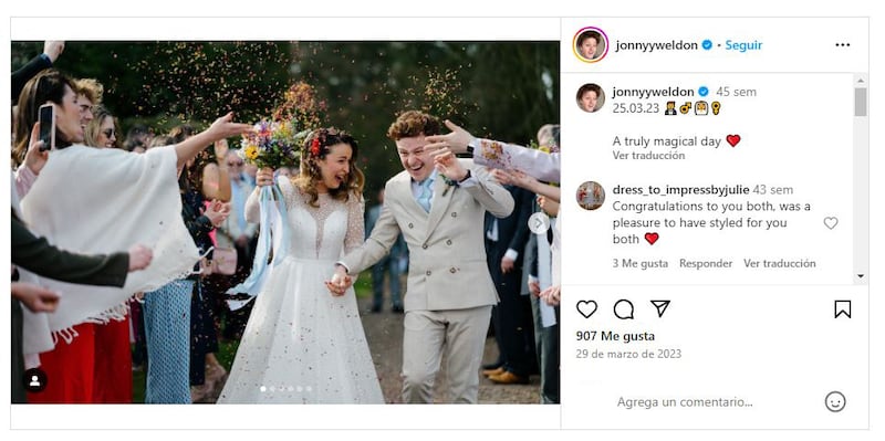 Jonny Weldon en su boda con Lucy Weldon