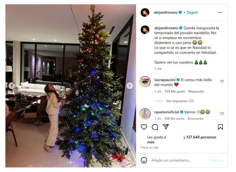 Alma, la hija de Alejandro Sanz y Raquel Perea, ayudó a su padre a poner el árbol de Navidad este 2024