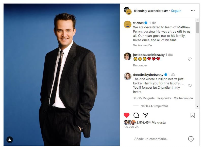 Matthew Perry alcanzó la fama internacional encarnando a Chandler Bing en 'Friends'