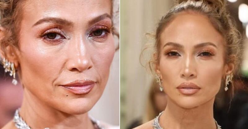 Revelan fotos sin filtros de cómo se verían realmente los rostros de Karol G y JLo en la MET Gala: el resultado es impactante