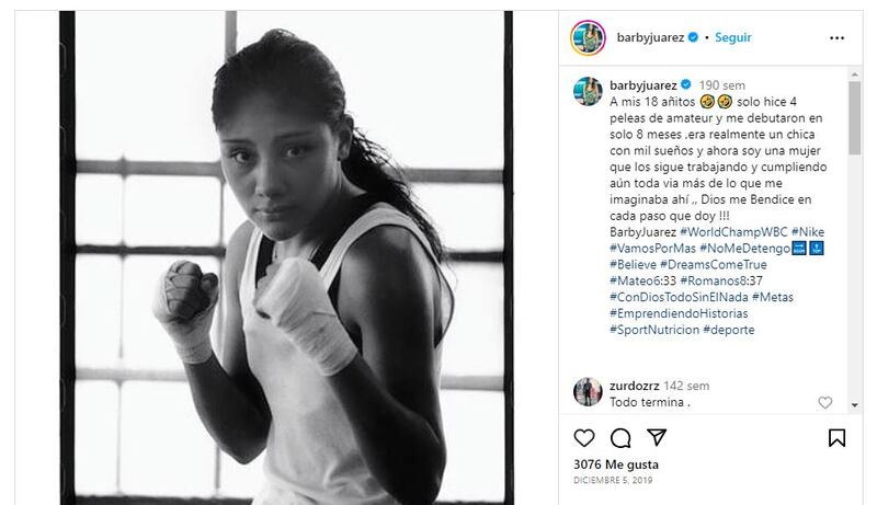 "Barby" Juárez comenzó su carrera en el boxeo en su juventud |