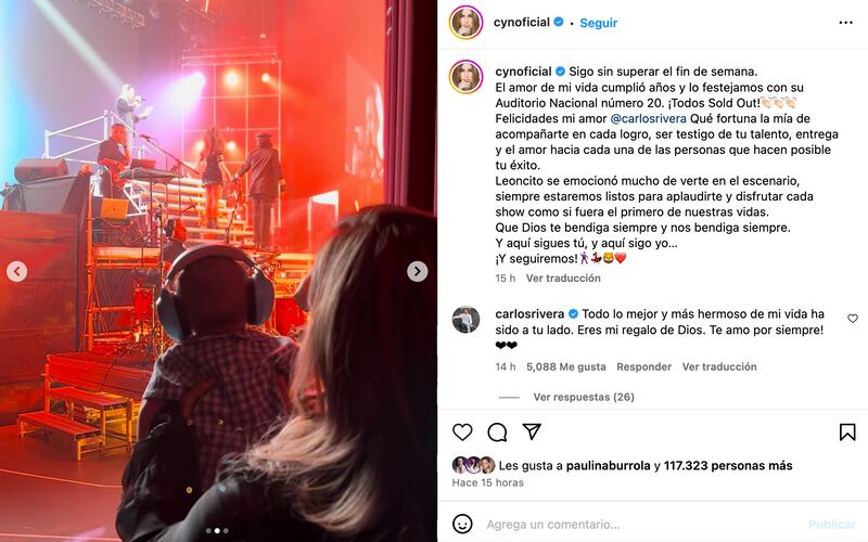 Cynthia Rodríguez en el concierto de Carlos Rivera junto a su pequeño León