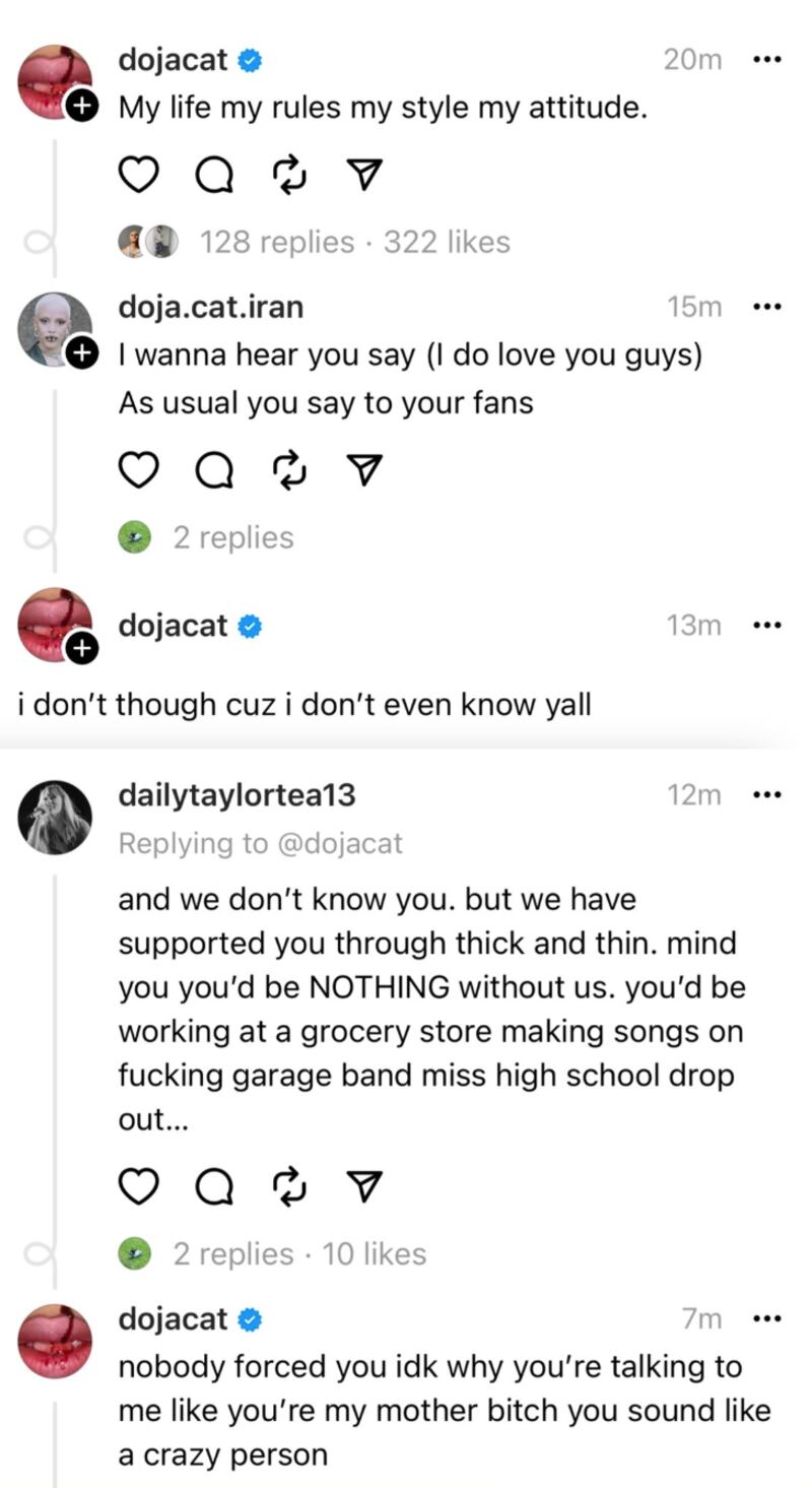 Doja Cat polémica en Threads